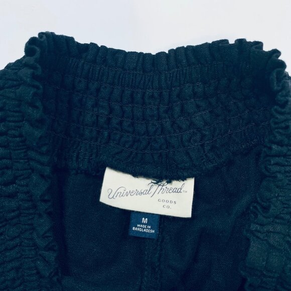 Universal Thread Black Linen Blend Smocked Waist Pull On Shorts M - Picture 2 of 4